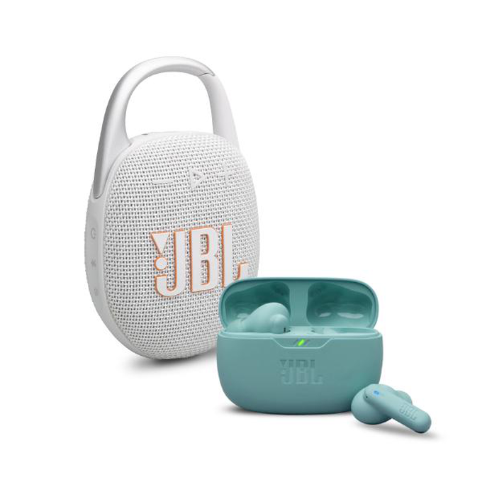 KIT JBL Clip 5 White + Vibe beam 2 Blue